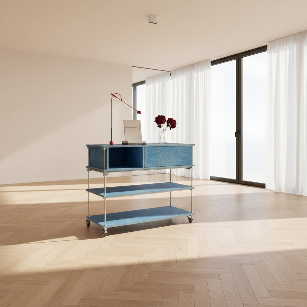 Axis™ Danube Blue Modular Display Cabinet & Shelving Cart